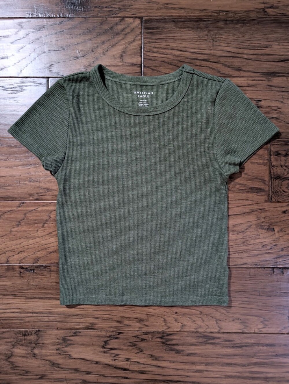 American Eagle waffle baby tee T shirt green size medium